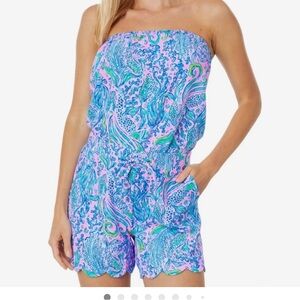 Lilly Pulitzer Strapless Paisley Romper in Pink, Blue & Green